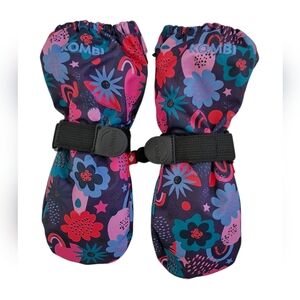 Kombi Kids Mittens Waterproof Insulated Floral Print Clip Strap Winter Gloves